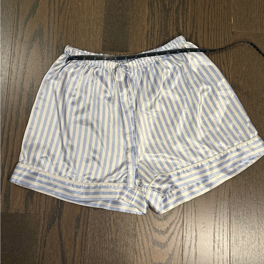 Blue and White Striped Silky Lounge Shorts